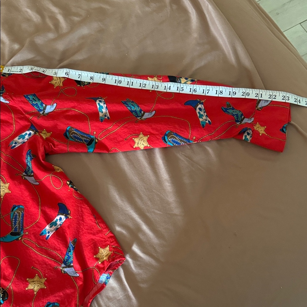 Vibrant Red Western Print Women's Button Down Shirt - Picture 4 of 6